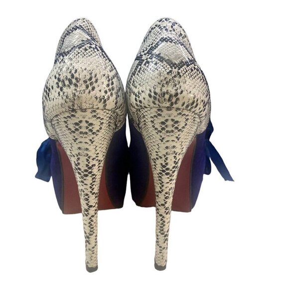 CRAPE MYRTLE Faux Suede 5" Heels Shoes Tie Accents Snake Print Blue 36/5.5-6 - Picture 4 of 8